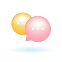 3D Chat Speech Bubble Talk Icon. Social Media Customer Service Concept. Glossy Glass Plastic Pastel Color. Cute Realistic Cartoon Minimal Style. 3D Render Vector Icon UX UI Isolated Illustration.