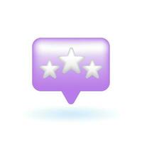 3D Star Rating Review Speech Bubble Icon. Marketing Online Shopping Concept. Glossy Glass Plastic Pastel Color. Cute Realistic Cartoon Minimal Style. 3D Render Vector Icon UX UI Isolated Illustration.