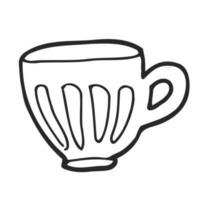 Doodle tea or coffee cup is drawn with a solid line on a white background vector
