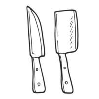 Kitchen knife drawn in the style of Doodle.Black and white image.Monochrome.Outline drawing.Vector image vector