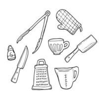 Set of kitchen utensil doodle in vector