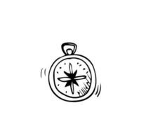 Compass in doodle style isolated on white background. Hand drawn vector outline sketch. Illustration of touristic navigator. Design for print, web, mobile, flyer, coloring book, tattoo