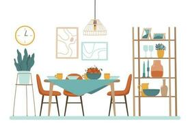 Dining room with covered breakfast on the table vector