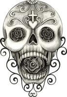 Sugar skull tattoo hand drawing and make graphic vector. vector