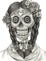 Girl skull day of the dead hand drawing and make graphic vector. vector