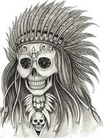 Indian skull hand drawing and make graphic vector. vector