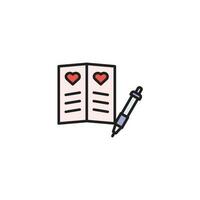 Pen and notebook with hearts icon. Valentines day concept. Vector illustration