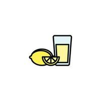 Lemon juice in a glass and a slice of lemon. Vector illustration.