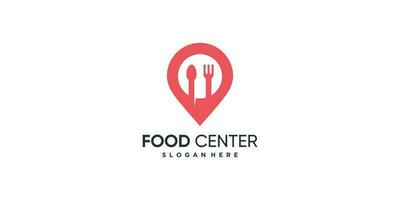 comida centrar logo diseño colección con alfiler ubicación concepto vector