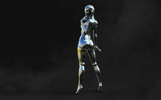 3d illustration of A woman AI cyborg pose on black background with clipping path. AI project. photo