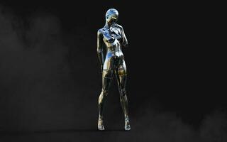 3d illustration of A woman AI cyborg pose on black background with clipping path. AI project. photo