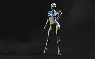 3d illustration of A woman AI cyborg pose on black background with clipping path. AI project. photo