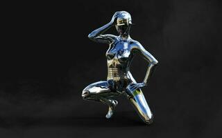 3d illustration of A woman AI cyborg pose on black background with clipping path. AI project. photo