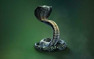 3d Illustration Blue color of King Cobra The World's Longest Venomous Snake Isolated on Green Background, King Cobra Snake with Clipping Path photo