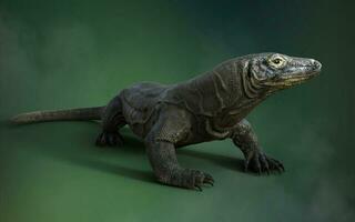 3D rendering of a komodo dragon isolated on green background with clipping path. photo