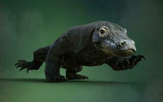 3D rendering of a komodo dragon isolated on green background with clipping path. photo