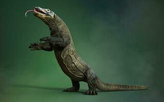 3D rendering of a komodo dragon isolated on green background with clipping path. photo