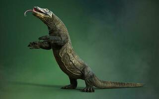 3D rendering of a komodo dragon isolated on green background with clipping path. photo