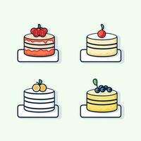 Cartoon cakes. Colorful delicious desserts, birthday cake with celebration 07 vector