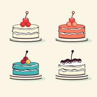 Cartoon cakes. Colorful delicious desserts, birthday cake with celebration vector