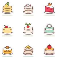 Cartoon cakes. Colorful delicious desserts, birthday cake with celebration 03 vector