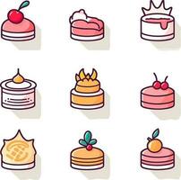 Cartoon cakes. Colorful delicious desserts, birthday cake with celebration 05 vector