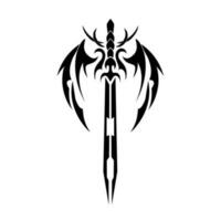 Illustration vector graphic of tribal art sword with demon wings for tatto