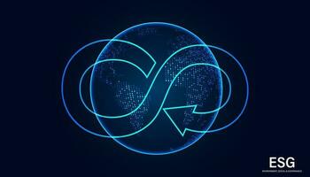 resumen esg mundo concepto ambiente, social, y gobernancia, ilustrado idea circular economía símbolos en azul antecedentes vector