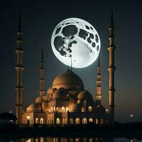 foto un para eid Alabama adha con un mezquita y un Luna