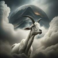 a photo with goat and clouds, moon