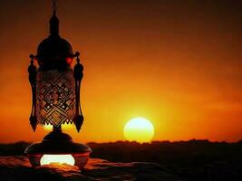 islamic lamp in evening with sun light background photo