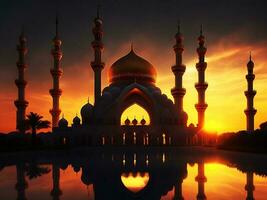 photo ramadan kareem eid mubarak mosque in evening with sun light background