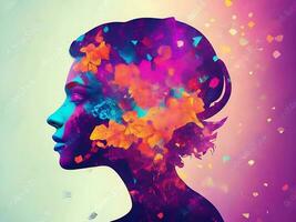 Photo silhouette double exposure beautiful female model colorful