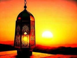 islamic lamp in evening with sun light background photo