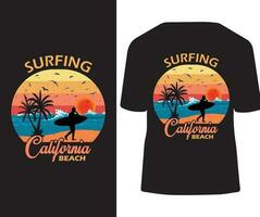 Surfing California Beach t-shirt design vector