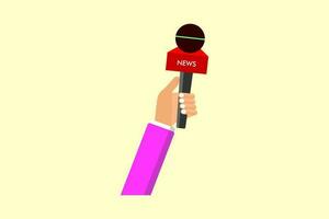 Hand holding microphone, Live news, vector