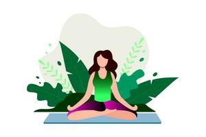 yoga meditación pose, yoga ejercicio aptitud terapia sano vector