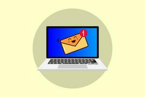 Laptop monitor with envelope on display, online shopping online vector