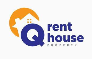 letter Q house and sun vector design element for real estate logo or realty exhibition