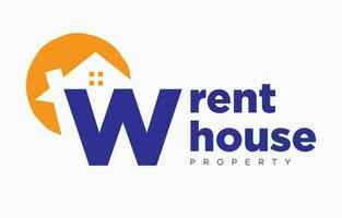 letter W house and sun vector design element for real estate logo or realty exhibition