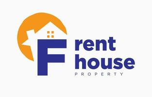 letter F house and sun vector design element for real estate logo or realty exhibition