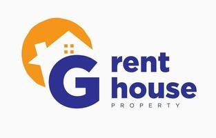 letter G house and sun vector design element for real estate logo or realty exhibition