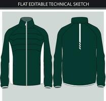 A jacket color-block flat sketch with a screen design template technical drawing mock-up winter wear vector