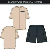 Vector illustration of men's shorts and T-shirt. Front and back view.