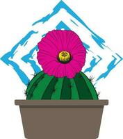 Abstract cactus plant in the pot with blue line background. vector