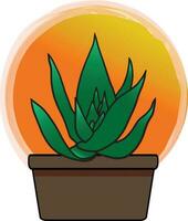 Abstract Aloe striata cactus plant in the pot with circle orange gardient background. vector