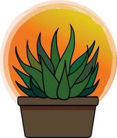 Abstract cactus plant in the pot with circle orange gardient background. vector