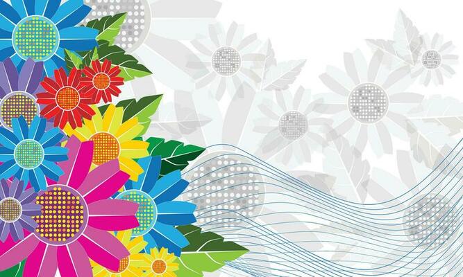 Abstract flower multi color with blue line on white background.
