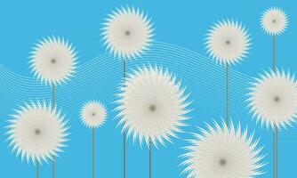 Abstract white flower with wave line on blue background. vector