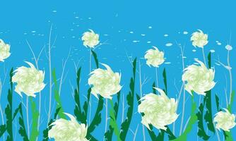 Abstract green flower with leaf on blue background. vector